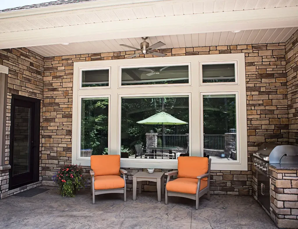 Casement windows on residential home, view from patio - Springfield, IL