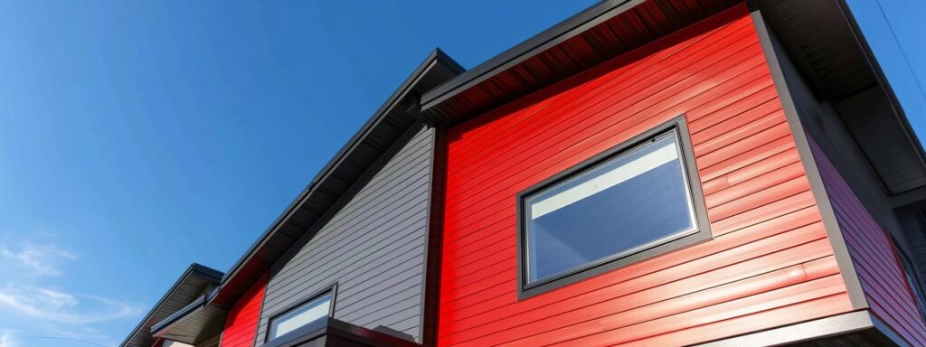 a modern springfield home showcases vibrant vinyl siding in a variety of textures and colors, highlighting its seamless design and energy efficiency against a clear blue sky, emphasizing both aesthetics and durability in a suburban neighborhood.