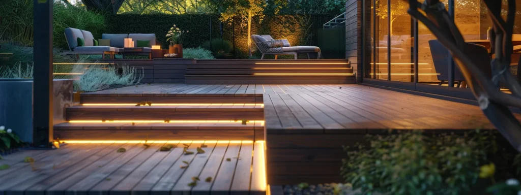 a skilled professional meticulously installs a high-quality wooden deck in a modern backyard setting, showcasing the precision and craftsmanship that defines sutton's exceptional decking services.
