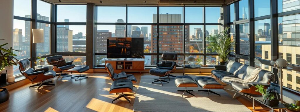 a modern, elegantly designed sunroom is strategically positioned at the corner of a sleek urban home, featuring expansive glass walls that capture sunlight and offer stunning views of the city skyline, illustrating the thoughtful integration of natural light for comfort and energy efficiency.